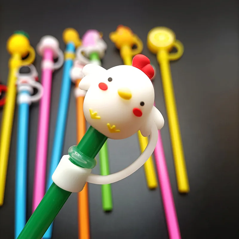 1Pc Cartoon Straw Tips Cap Drinking Dustproof Soft Rubber Straw Plug Cover Topper 6-8mm Sealing Tools Reusable straw plug cover