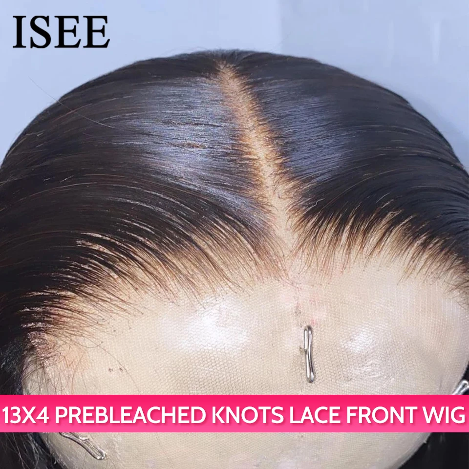 HD Lace Frontal Human Hair Wigs PreBleached Knots Preplucked Straight Lace Front Wigs For Women Brazilian Wigs On Sale ISEE Hair