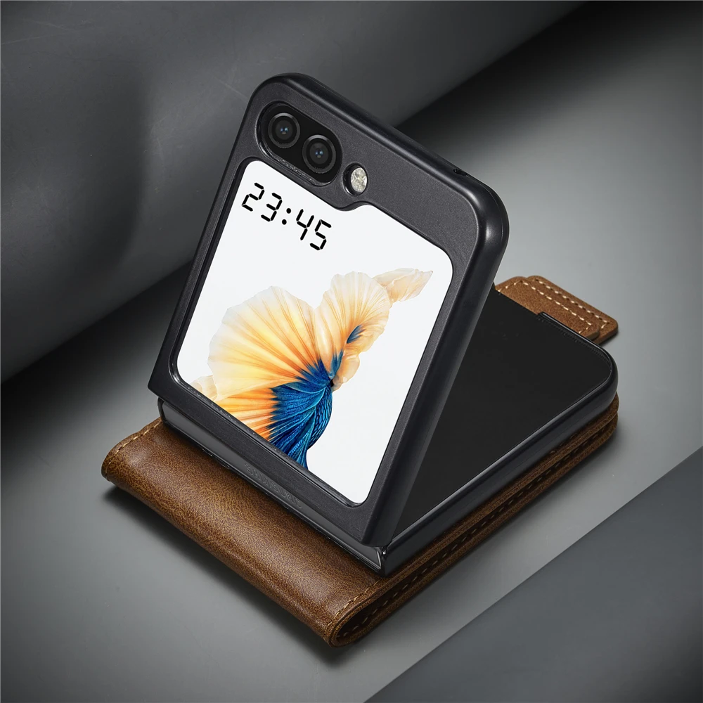 

Magnetic Closure Wallet Case for Samsung Galaxy Z Flip 5, 3, 4 Premium PU Leather Cover with RFID Blocking Card Holder
