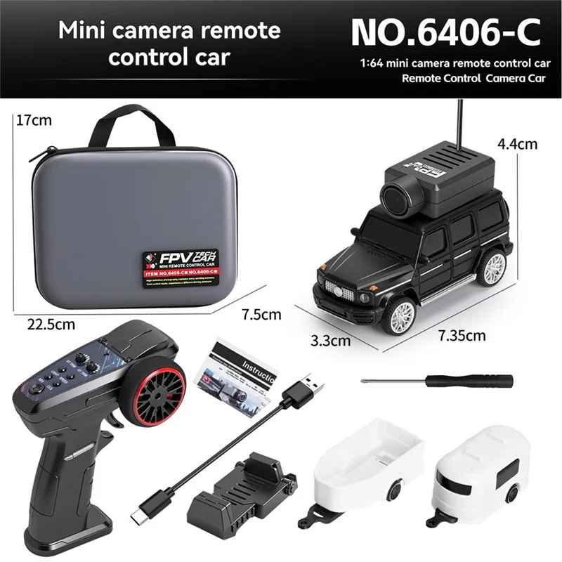 SCLL-미니 레이싱카 1:64 스케일 RC카 6406-C FPV VTX 키트 2.4G 720P HD 카메라 앱 제어 사진+ 비디오+ VR 내장 자이로