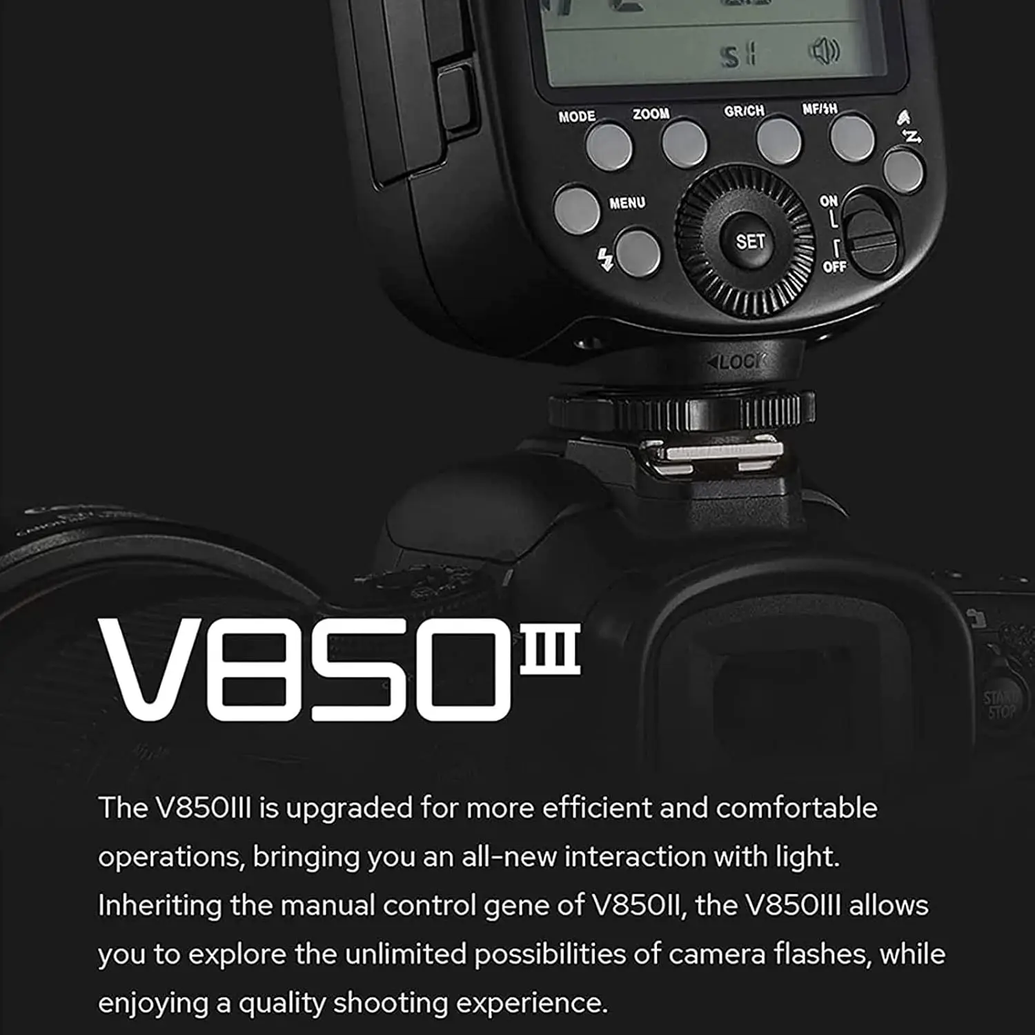 고독스 V850III 카메라 플래시 1/8000초 HSS 1.5초 재사용 시간 -7에서 +120까지 ° DSLR 카메라 사진 촬영용 플래시의 반사 조정