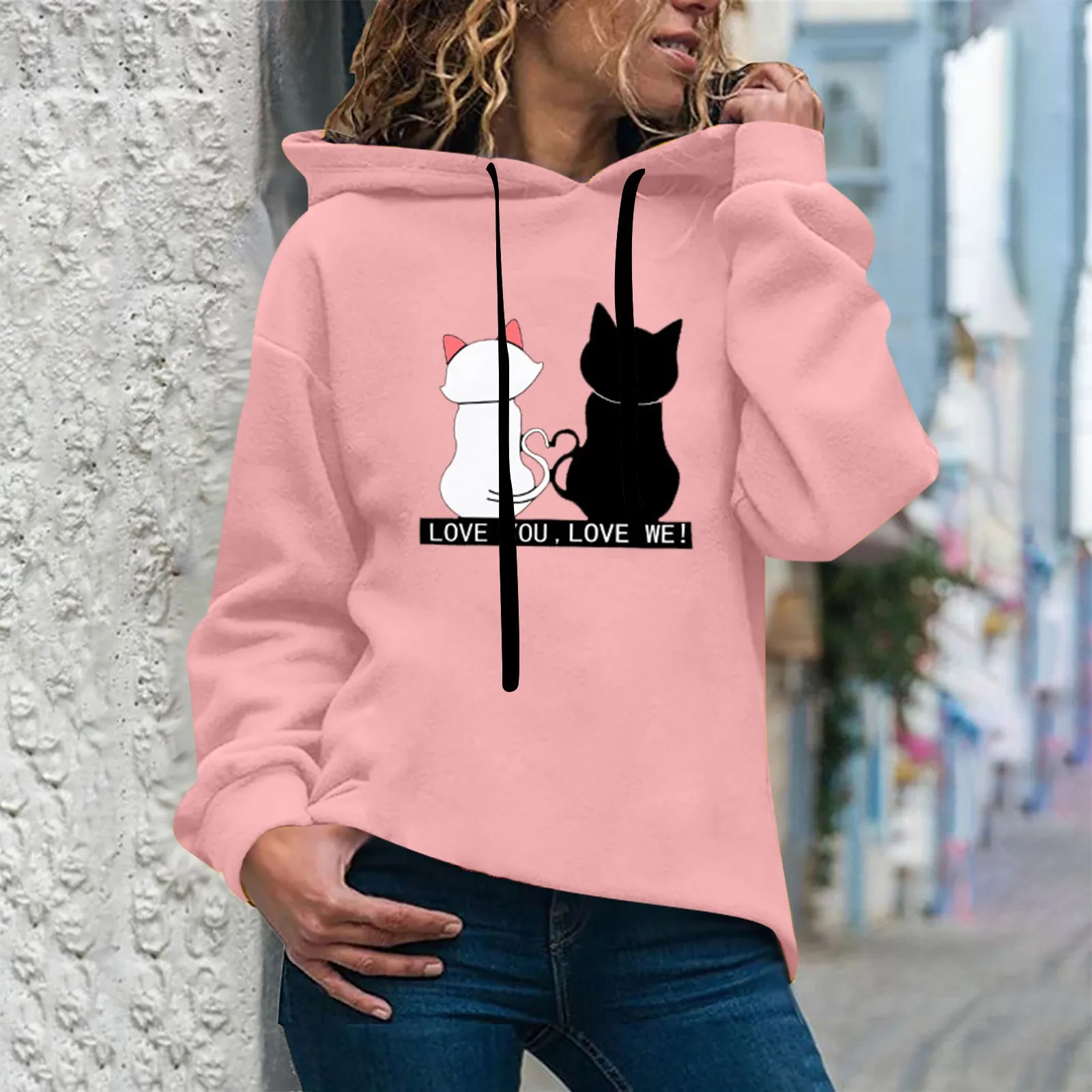 

Women'S Cat Hoodie Cute Korean Autumn Winter Sweatshirt Oversize Long Pullover Full Sleeved Sudadera Comfortable Sweater