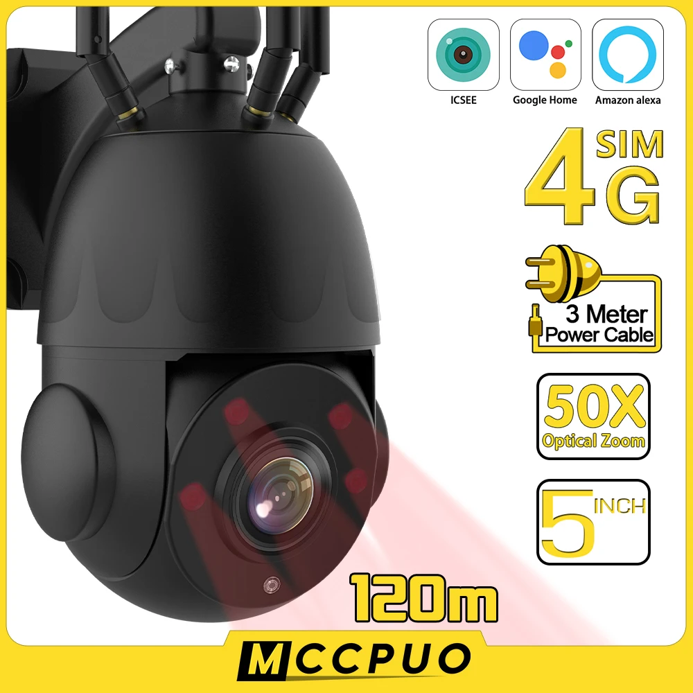 

Mccpuo 4K 8MP Metal 4G SIM Camera 50X Optical Zoom AI Human Tracking 120M Night Vision WIFI Security Surveillance Camera iCsee