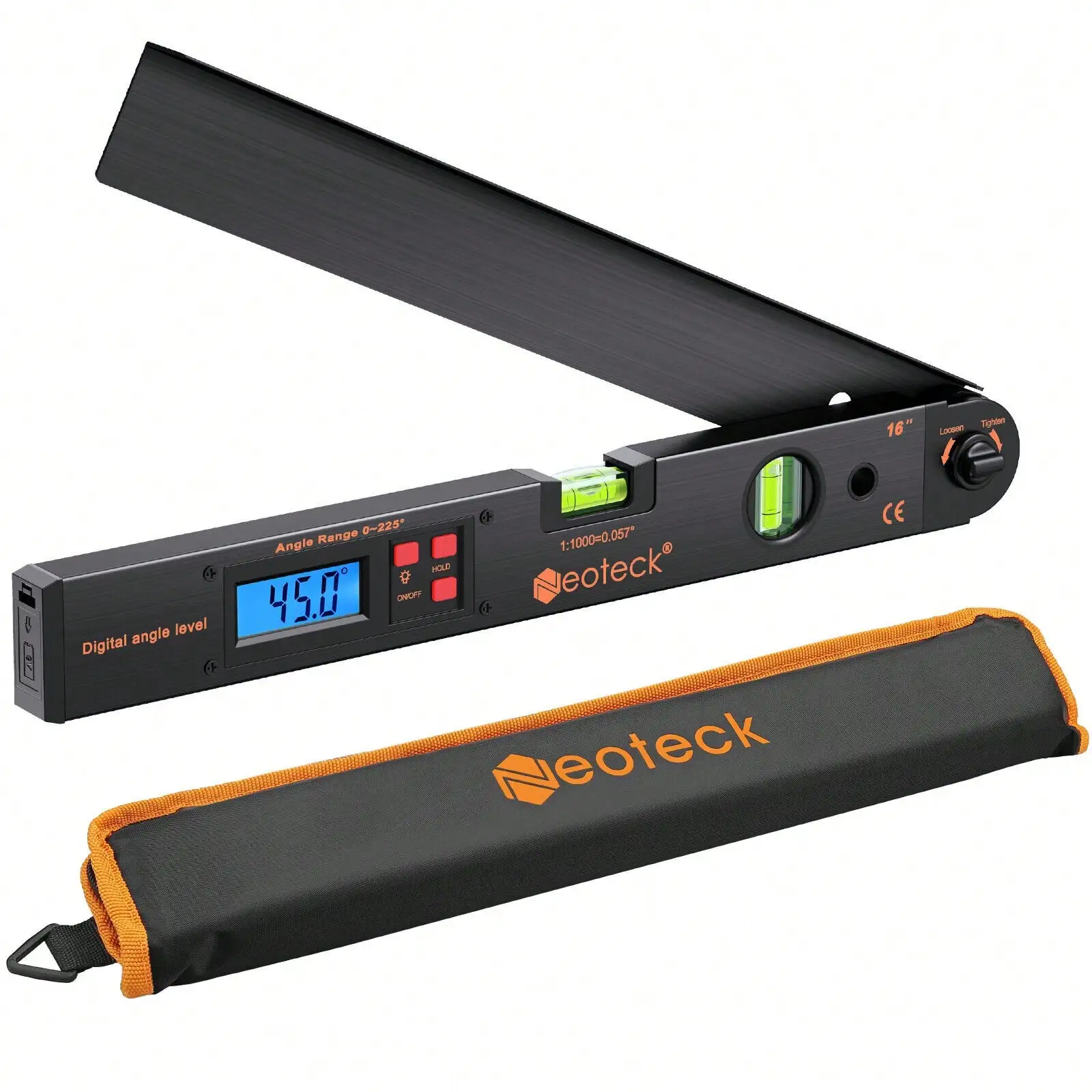 0~225&deg; LCD Digital Protractor Spirit Level Angle Finder Gauge Meter 400mm with Backlight for Measure Horizontal Vertical Angle