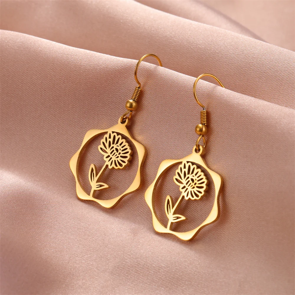 My Shape Geburts monat Blumen ohrringe für Frauen Mädchen Edelstahl Rose Iris Schnee glöckchen Blume Tropfen Ohrringe Schmuck Großhandel – Detail 20