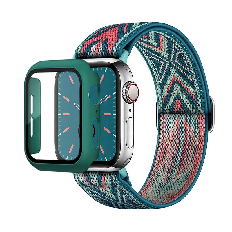 Elastic Nylon Loop Bracelet with Scrunchie Strap for Apple Watch with Case Combo