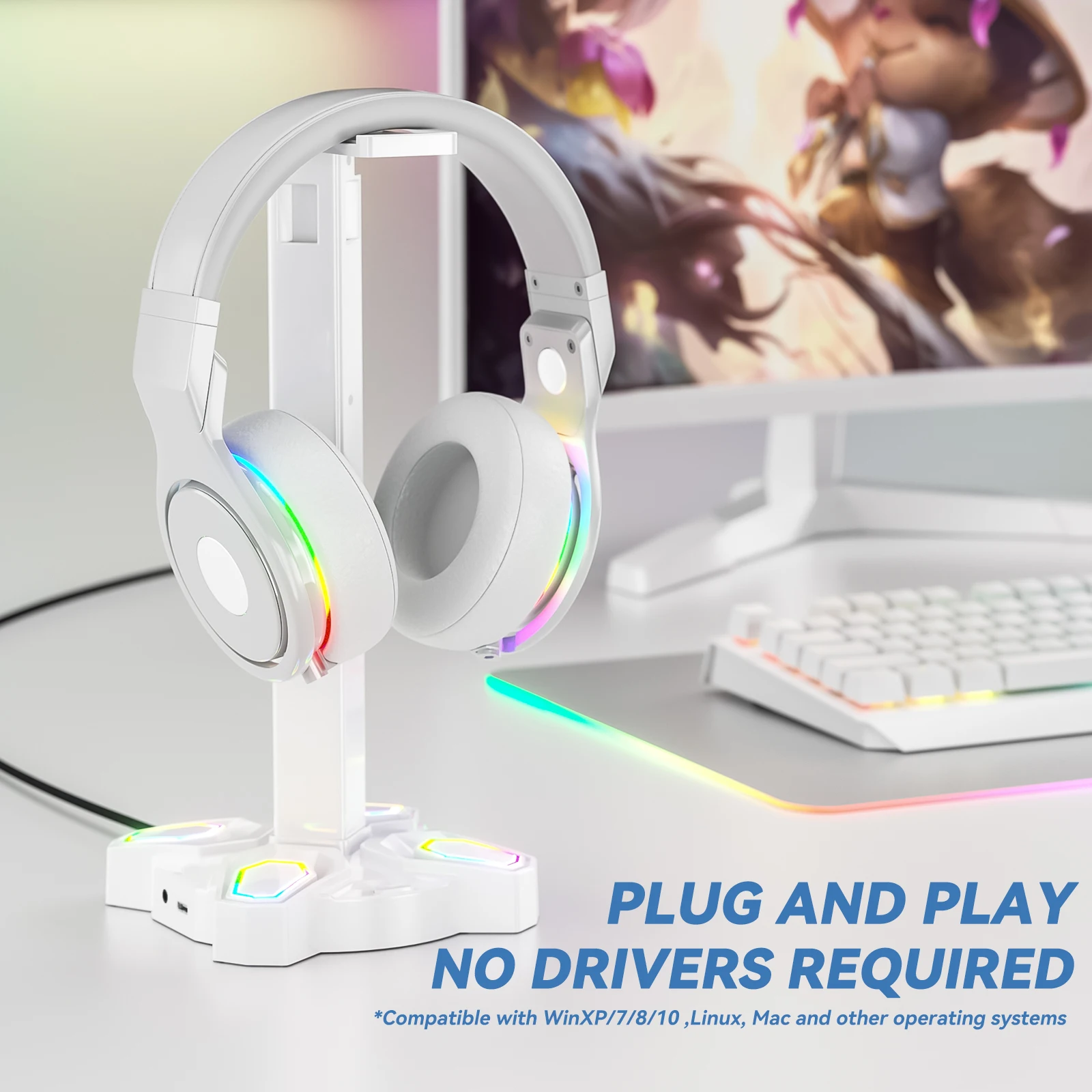 Support pour casque de jeu avec télécommande rotative et 9 modes d'éclairage, compatible PS5/PS4/Switch (bureau)._voghion.com