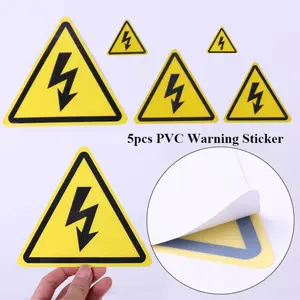 5pcs Yellow Warning Sticker Accessories 3.6/5/8/10/15cm Adhesive Labels Electrical Shock Hazard Danger Forelectric Box
