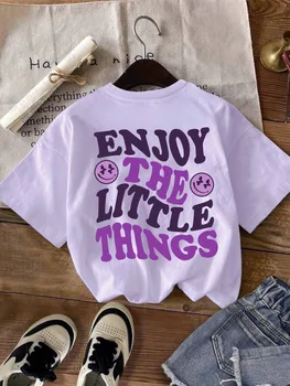 Girls Casual Simple Letter Back Print T-Shirts Kawaii Cotton Summer Tees Y2k Harajuku Style Kids Clothing Tops All-Match Classic 3