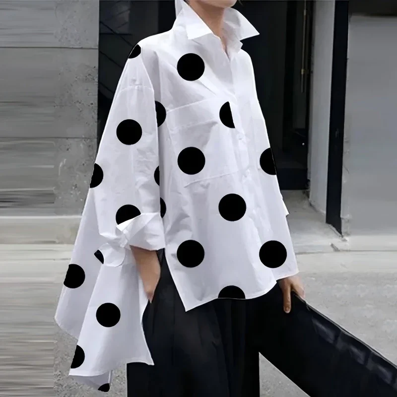 NewWomenBlouseShirtCasualIrregularLooseWhiteShirtsFashionLadyLapelLongSleeveSingleBreastedSolidColorTops-AliExpress200000345