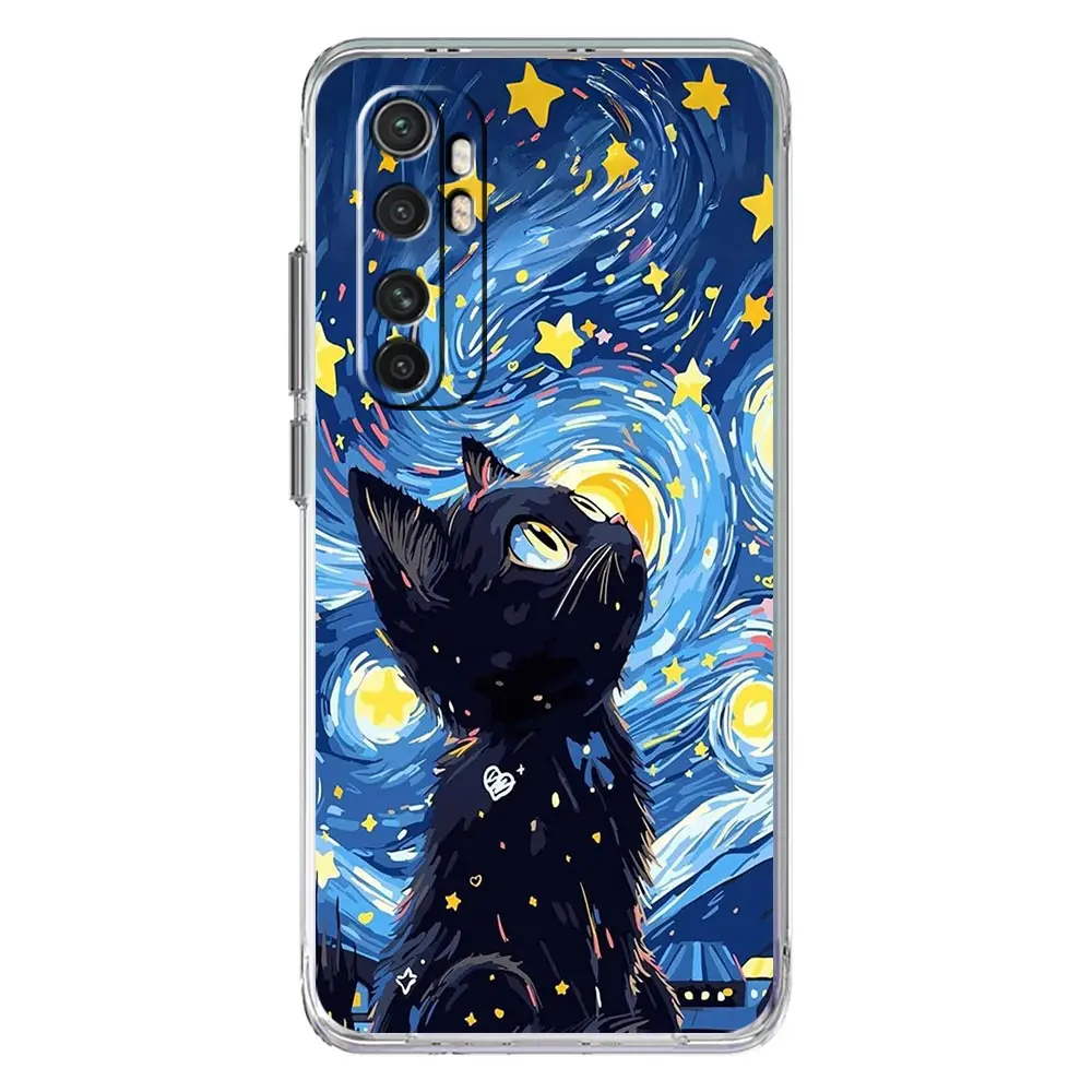 Cat Van Gogh Starry Sky Clear Phone Case Cover