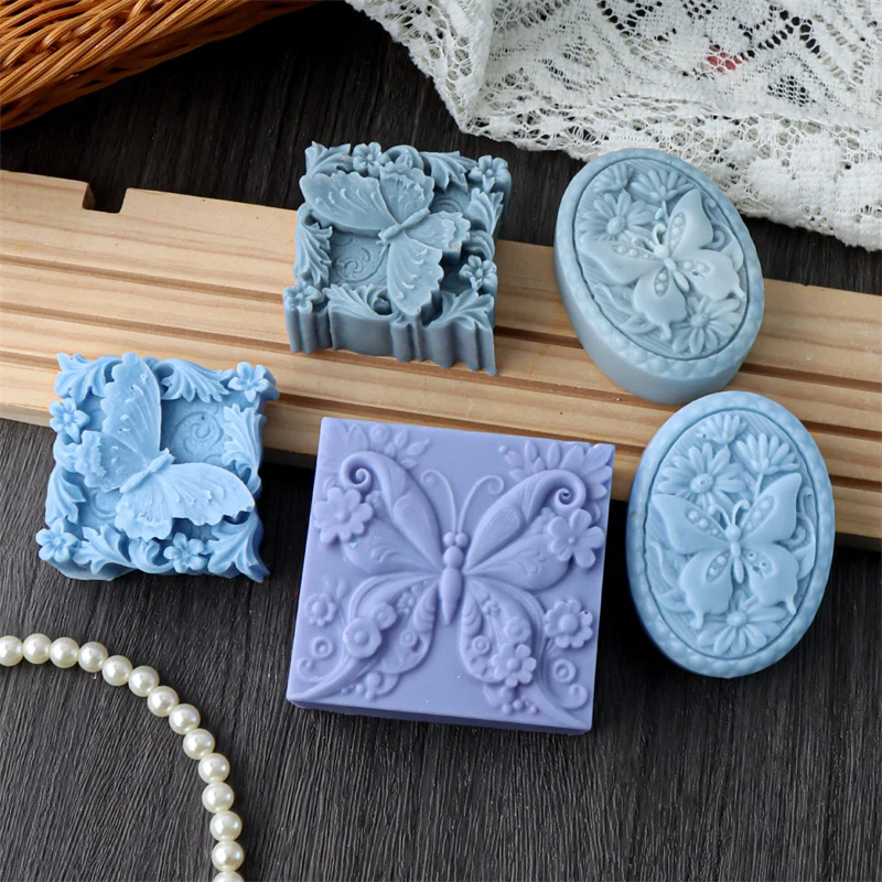 Silicone Mold Soap Molds 3D Square Relievo Butterfly Flower Silicone Soap Mold DIY Handmade Aromatherapy Gypsum Candle Soap Making Mould Craft Gifts