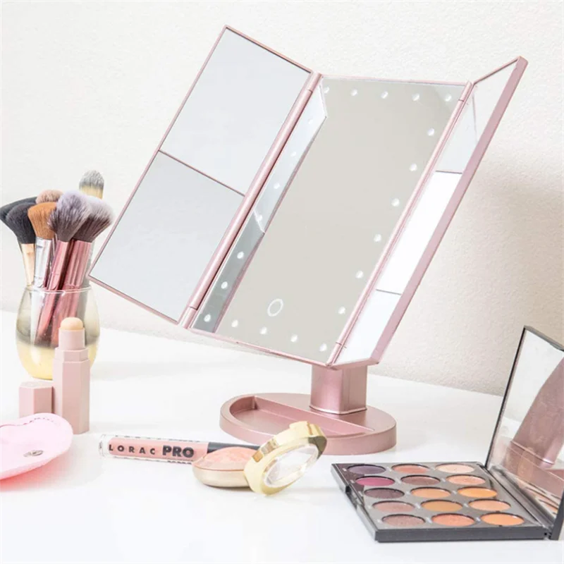 Miroir De Maquillage De Voyage Éclairé Par LED, Rechargeable, Amplification 1X/10X - LED Lumière Diurne, Miroir De Poche Ou De Sac à Main, Petit Miroir De Voyage, Capteur Tactile, USB (Rose Céleste