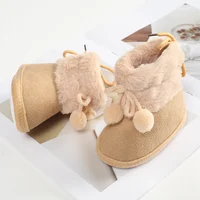 Baby Boys Girls Boots Pompom Plus Velvet Shoes Toddler Booties Shoes Soft Sole Indoor Walking Shoes 5