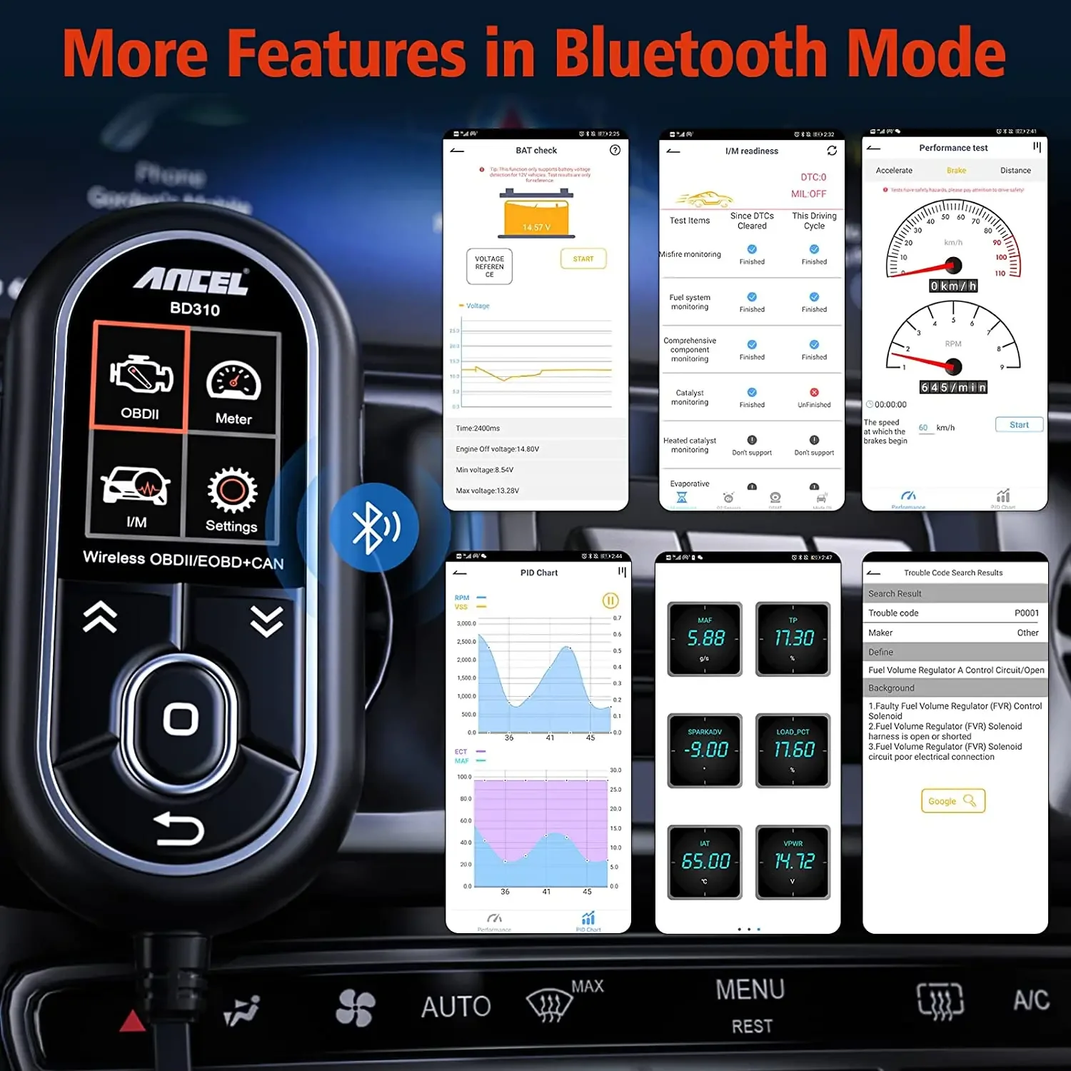 ANCEL BD310 Auto OBD2 Scanner Bluetooth Car Diagnostic Tool 3 in1 for Android & iPhone  For Car Digital Meter OBD 2 Free Update 4