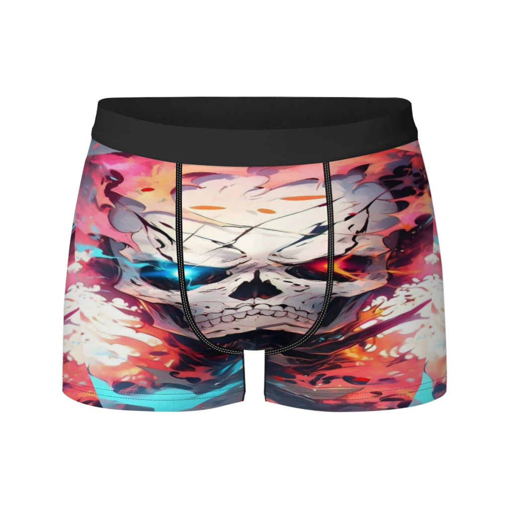 thumbnail image 1 of Calzoncillos tipo bóxer con diseño de calavera de fuego para hombre, ropa interior transpirable para hombre, 1 of 5