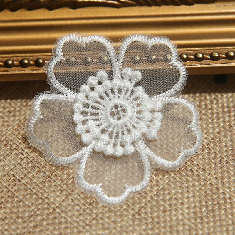 10 teile/los DIY Weiß Organza Blume Patches Für Kleidung Stickerei Patches Für Dekorative Parches Applique Nähen Handwerk – Detail 22