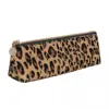 Retro Leopard Triangle Pencil Case Jungle Animal Print Girls Boys College Zipper Pencil Box Kawaii Leather Pen Bag 1