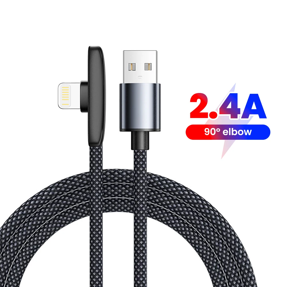 90-Degree Elbow Fast Charging Braided Cable - USB to Lightning Connector