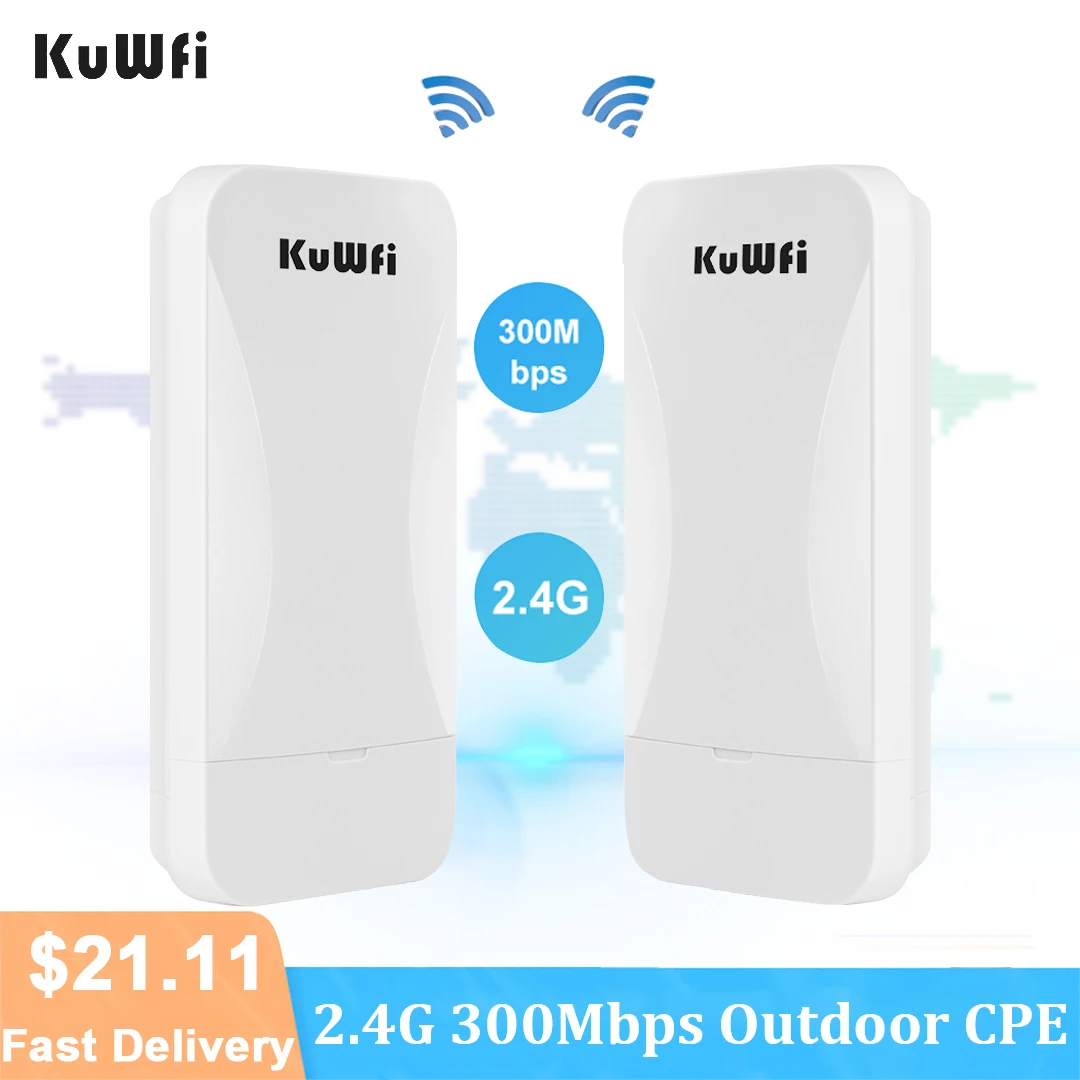 KuWFi Powerful Wifi Repeater 300Mbps Long Range WifiRouters Wireless Bridge 2.4Ghz Wifi Coverage Point to Point 1KM for Camera