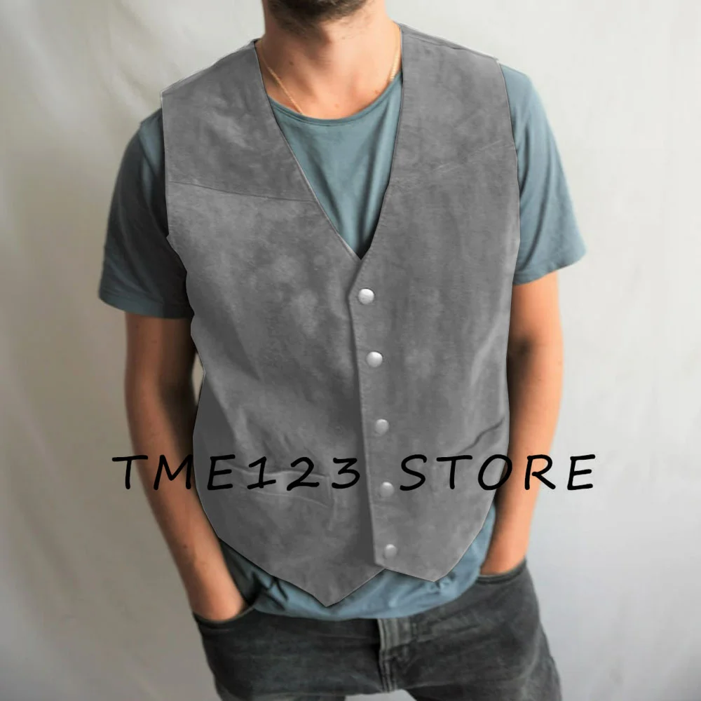 Men's Suede Casual V-Neck Single Breasted Vest Steampunk Wang Male Clothes Cufflinks Suit Jackets Elegant Suits Vests Formal Man