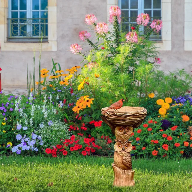 Kerti Dekoráció Kültéri Gyanta Madárfürdő Polirizin Antik Otthoni Udvari Madarak Víz Szökőkút - Image 6