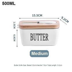 Elegant Ceramic Butter Dish with Bamboo Lid and Built-In Slicer (500ml)