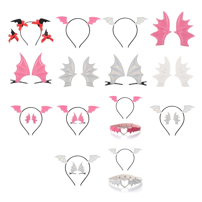 449B Cartoon Animal Bat Wings Shape Headband & Choker Costume Headwear for Party Halloween Fancy Dress Cosplay Unisex