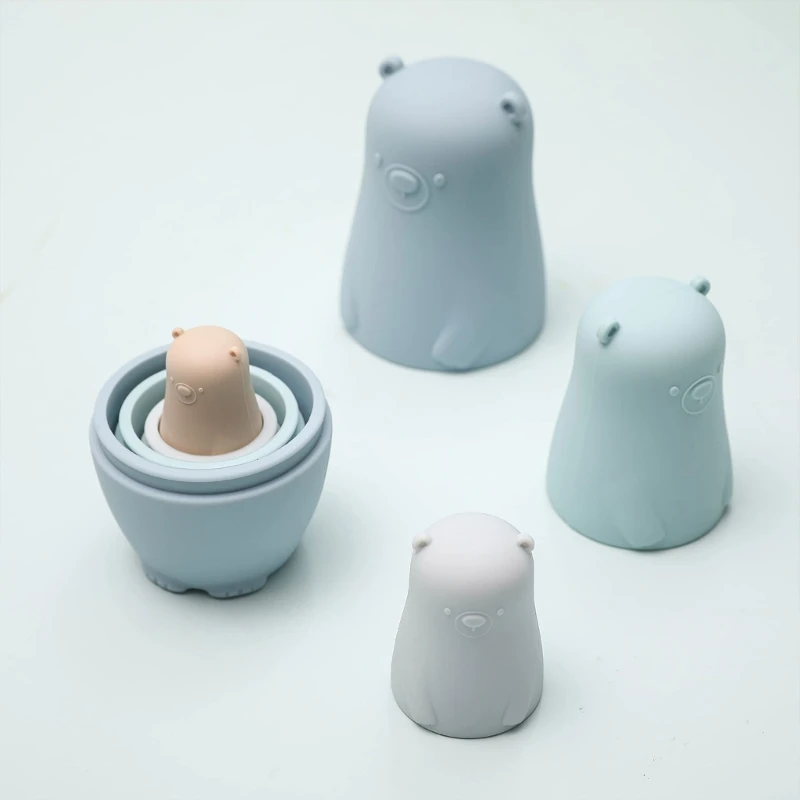 4Pieces Russian Nesting Dolls Stacking Toy for Children Montessori Matryoshka Dolls Cartoon Silicone Table Decors