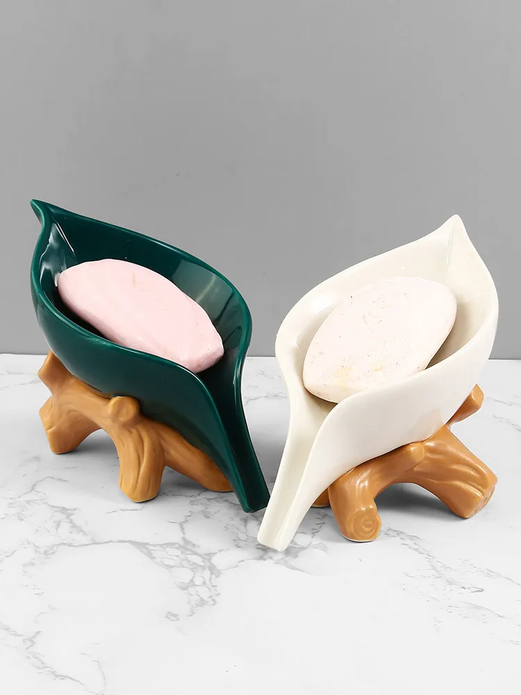 

Ceramic soap box simple drain soap box Hotel bathroom shelf soap dish punch-free bathroom soap bracket