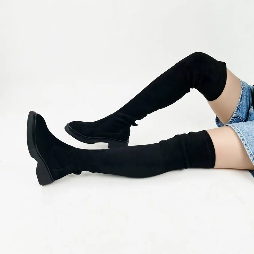 Women High Heel Boots Over The Knee Stretch Autumn Winter Platform Round Toe Square Low Heel Size 35-41