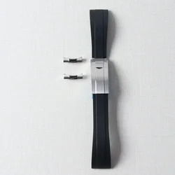 Premium 20mm Black Silicone Rubber Watch Band with Curved End and Endlink Buckle - 20mm (A5)