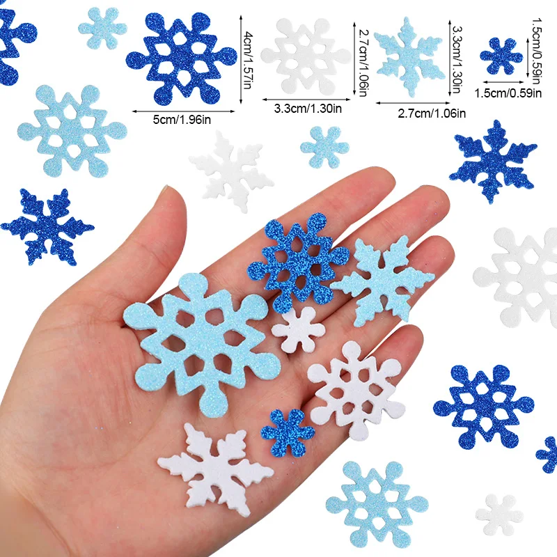 100Pcs 3D Snowflake Self-Adhesive Glitter Foam Stickers Christmas Winter Party Home Decoration DIY for Windows Planners Gift Box