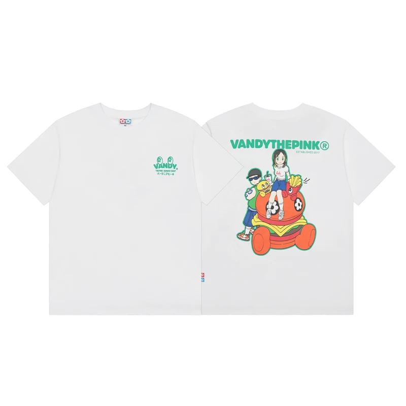 

New VandyThepink Hamburger Chocolate Printing Loose Short Sleeved High Quality Pure Cotton Couple Trendy Brand T-shirt