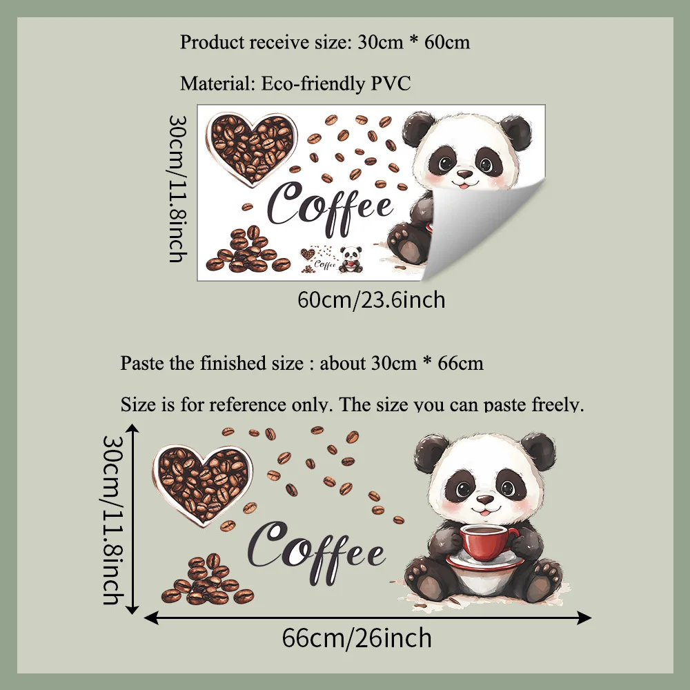 Cartoon Panda Drinking Coffee Wall Sticker Living Room Kitchen Background Decoration Mural Cafe Home Decor Self-adhesive Decals