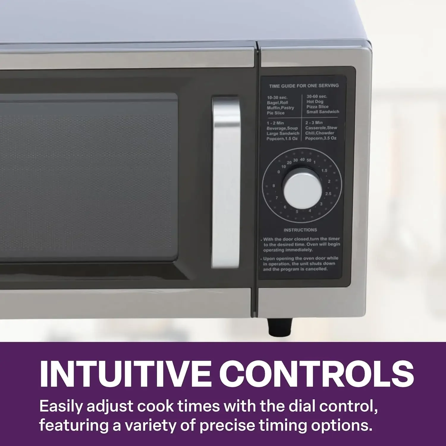 Microwave with Dial Control, 1 Cubic Feet Interior, Stainless Steel, 1000 Watts, UL and NSF Approved 3