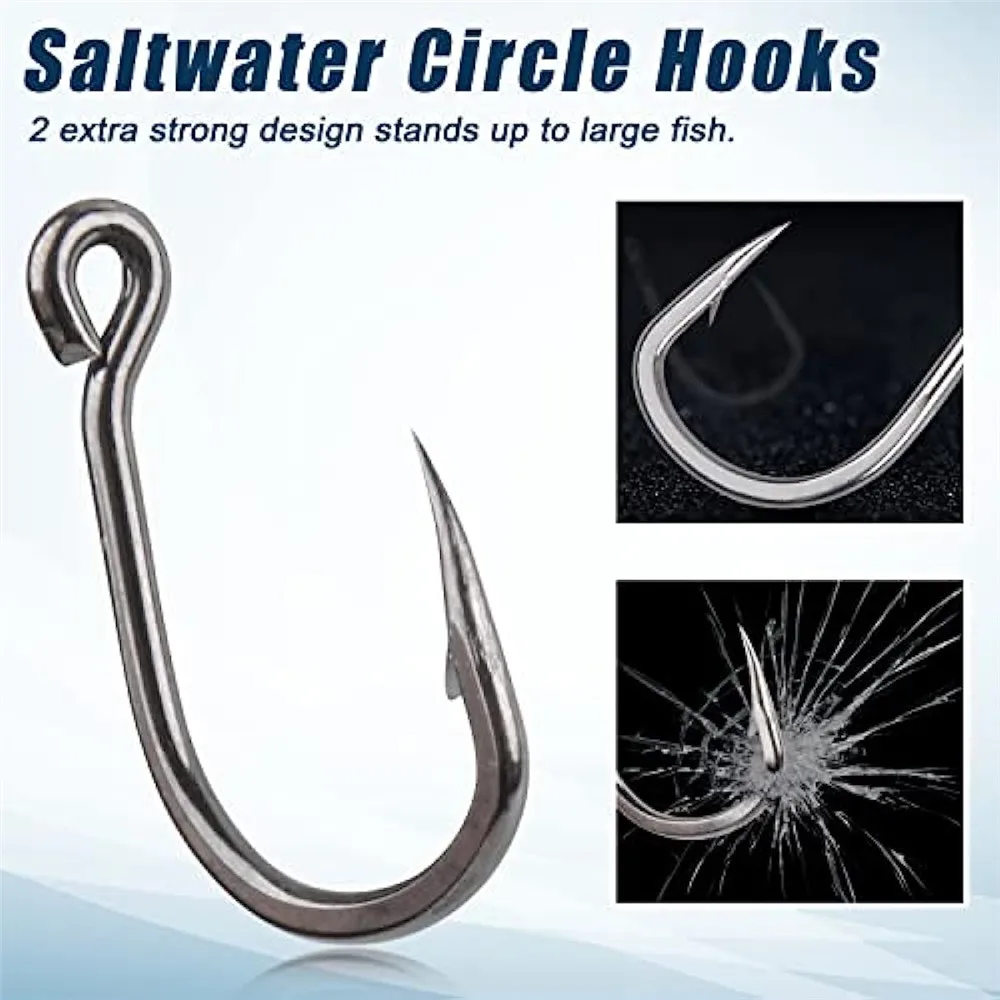 50PCS Saltwater Live Bait Fishing Hooks Circle Fish Hooks 2X Strong  Stainless Steel Hooks for Big Game Fishing 1/0-12/0