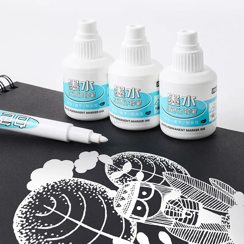 GN 20ML 화이트 잉크 유성 마커 펜 리필용 페인트 화이트 잉크 마커 타이어 트레드 페인팅 환경 친화적인 방수 영구 펜