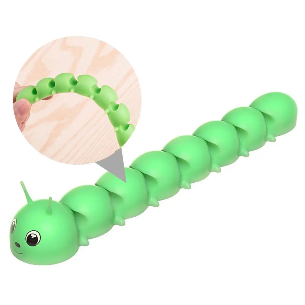 1Pcs 녹색 애벌레 케이블 와인더 실리콘 데스크탑 주최자 재사용 가능한 접착식 데이터 라인 래퍼 전화 컴퓨터 이더넷