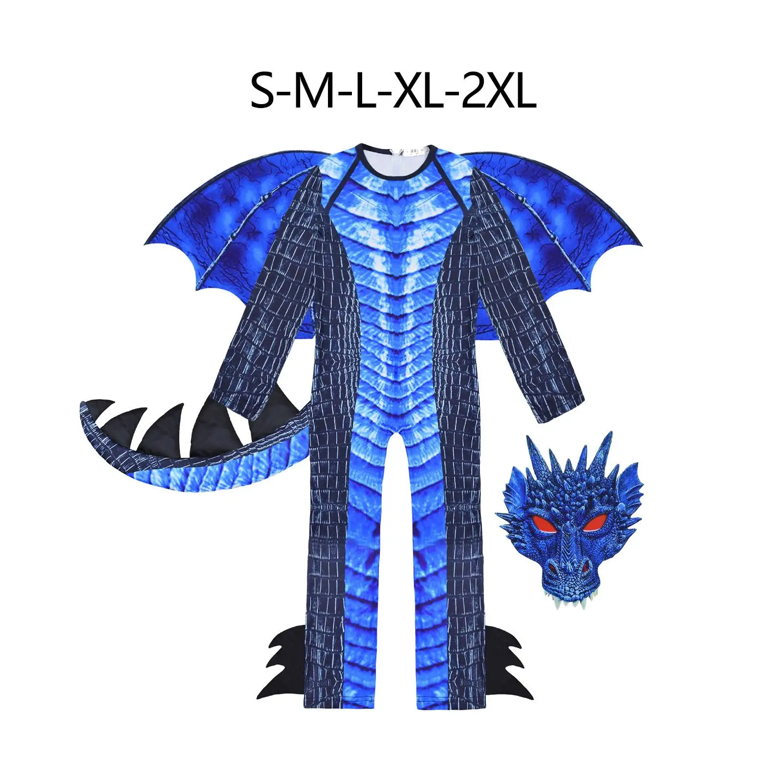 Kids Cosplay Costume Deadly Dragon Costume Role Play Halloween Imaginative Play Child Dragon Wing Tail Mask Set for Masquerade Carnivals Photo Props