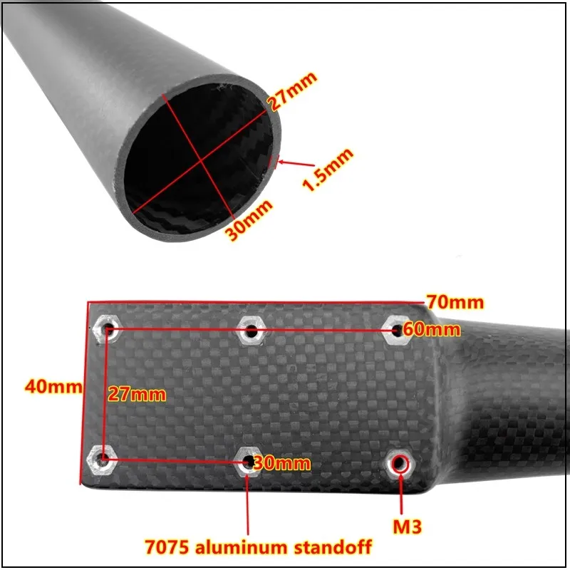 Tube Fibre Carbone Carré 515mm Drone Course 30mm Léger Résistant