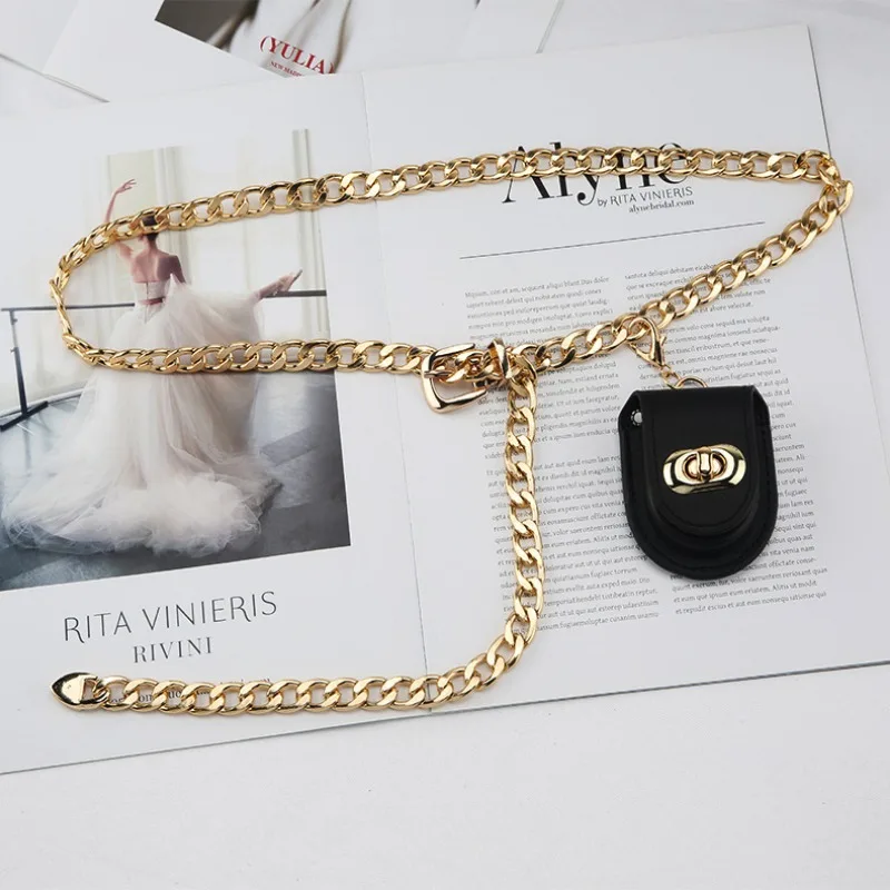 남녀공용 힙합 메탈 체인 백, 패션 드레스 청바지, 다용도 패션 벨트, 장식 트렌디 체인