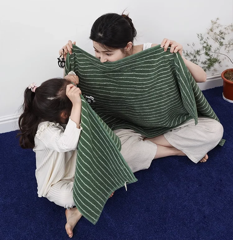 Description Picture 2 of item1PC Towel Striped Geometric Rhombuses Cotton Towels Soft Absorbent Face Towel Combed Long Staple Kids Hands Towel Adult Bath