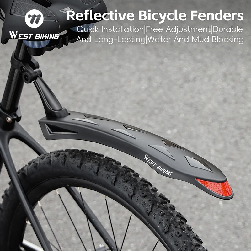 WEST BIKING Bicycle Fender Mountain Bike Mudguard Set MTB Universal Reflective Mud Protector 26-27.5 lnch Bicycle Accessories Bicycle Fender