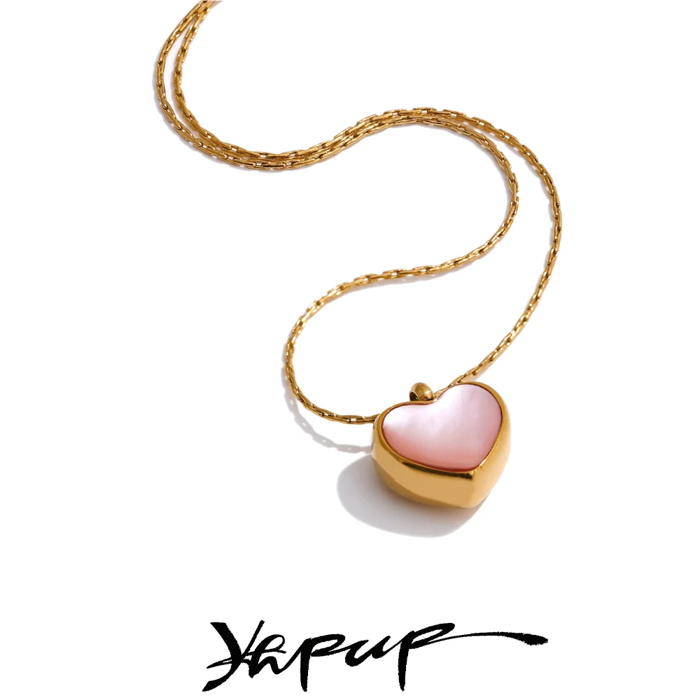 Yhpup Valentines Day Gift Pink Shell Heart Necklace