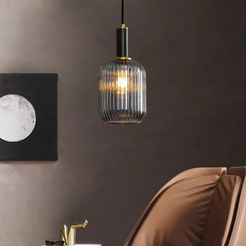 

Modern LED Glass Pendant Light Luxury Lantern Anthracite Hanging Lamps For Dining Room Living Rooms Bedroom Illumination Fixture