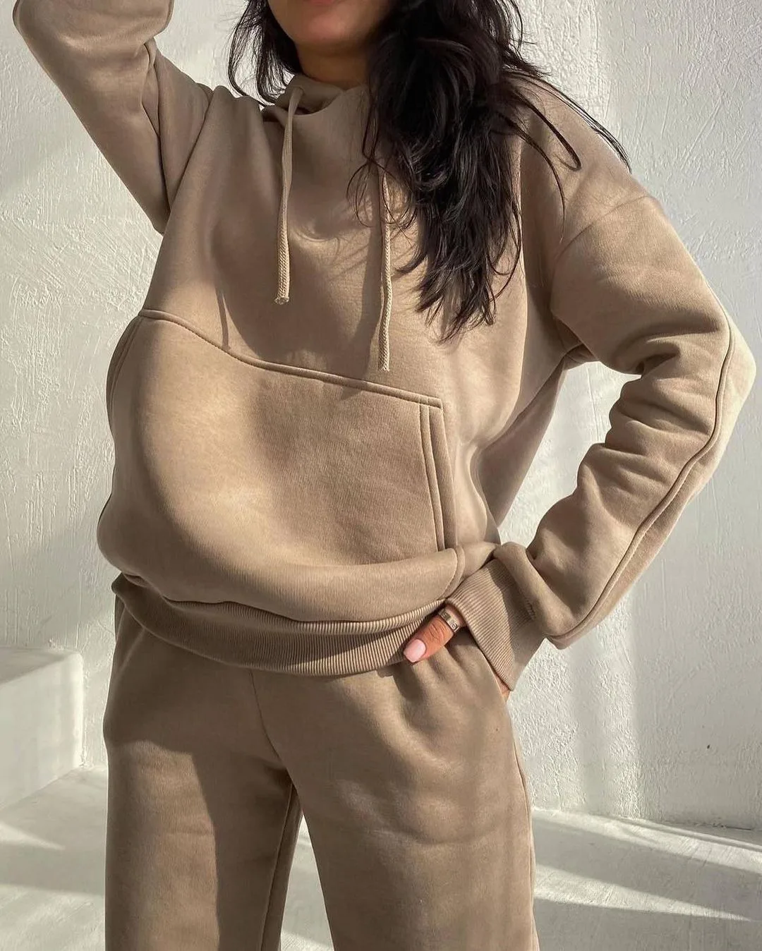

Casual fashion plus wool long-sleeved sweatshirt two sets
