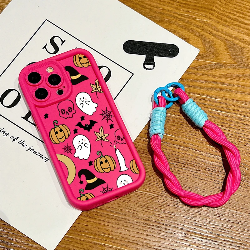 Halloween Pumpkin Ghost Design Soft Lanyard Rope Silicone Phone Case