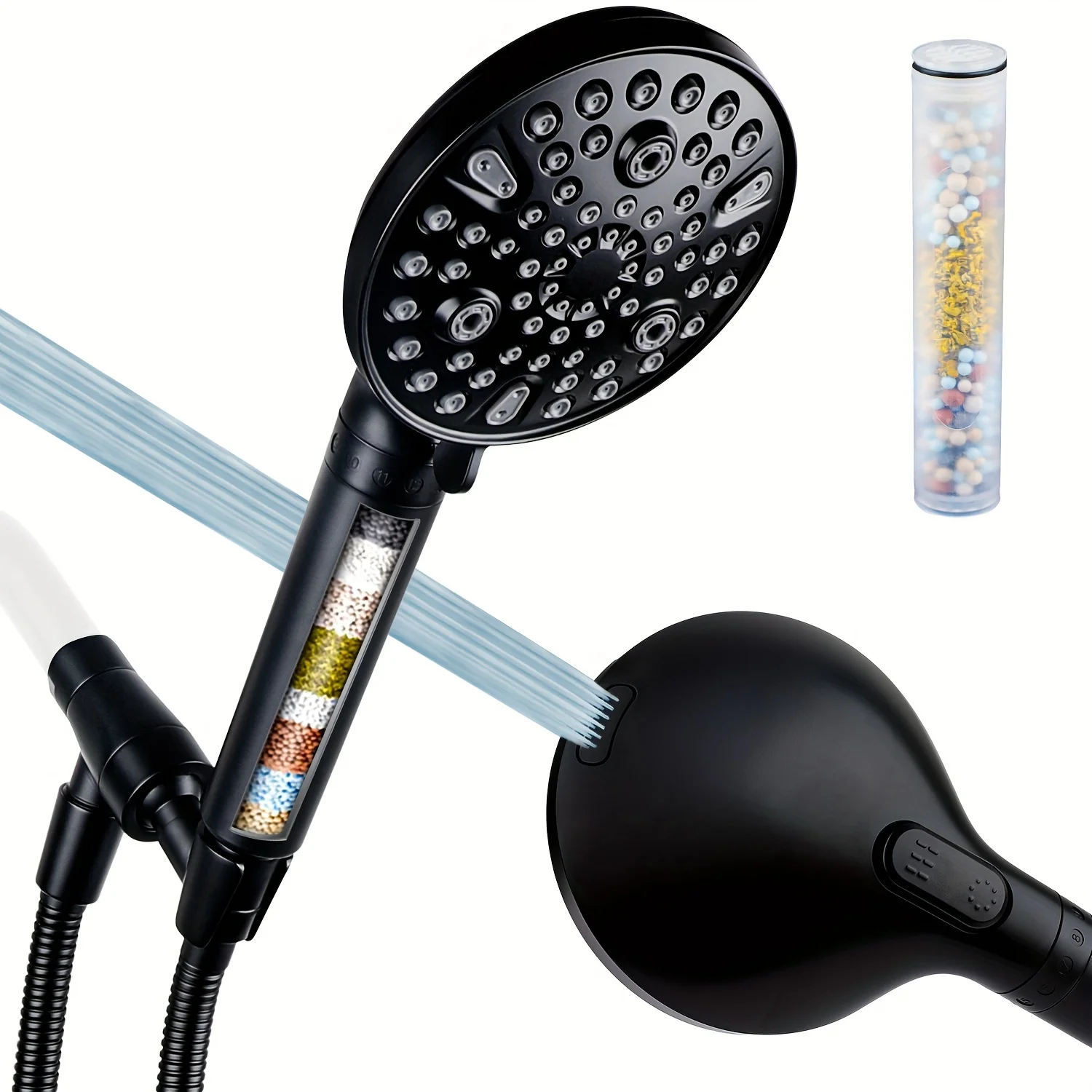 

1pc 1pc High-Pressure Handheld Shower Head With Filter, 10 Spray Settings, 60-inch Hose, And Adjustable Metal Holder, Water Soft