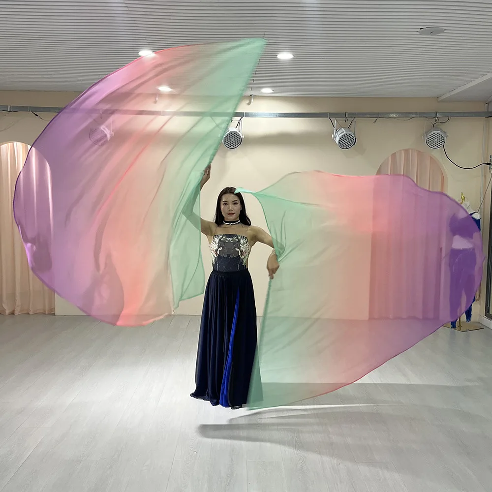 Bufanda Semicircular De Gasa Para Danza Del Vientre – 250 X 120 Cm, Hecha A Mano Y Teñida A Mano – Accesorio Para Bailarinas Profesionales